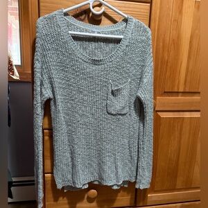 Gray Knit Sweater with Pocket